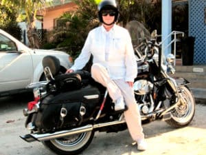 Evelyn on her motorcycle