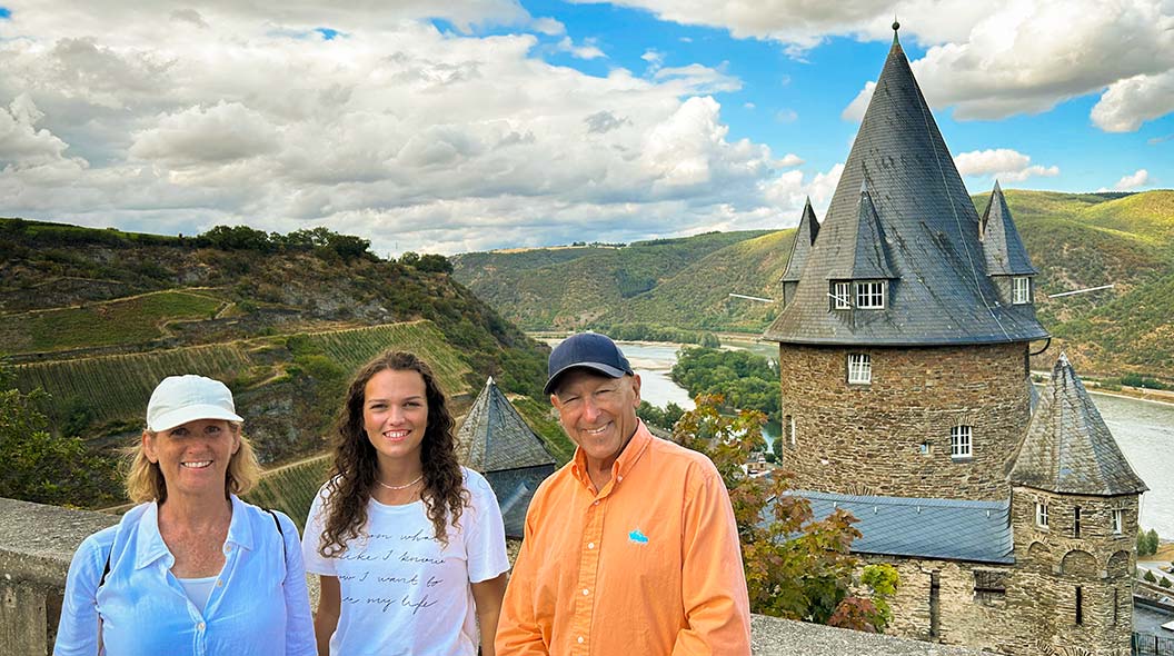 Kim Hurst (L to R), Selina Rüecker and Rich Hurst pose for a picture during the Hursts' trip to Germany in July 2023 to meet Rüecker, Rich Hurst's bone marrow donor.